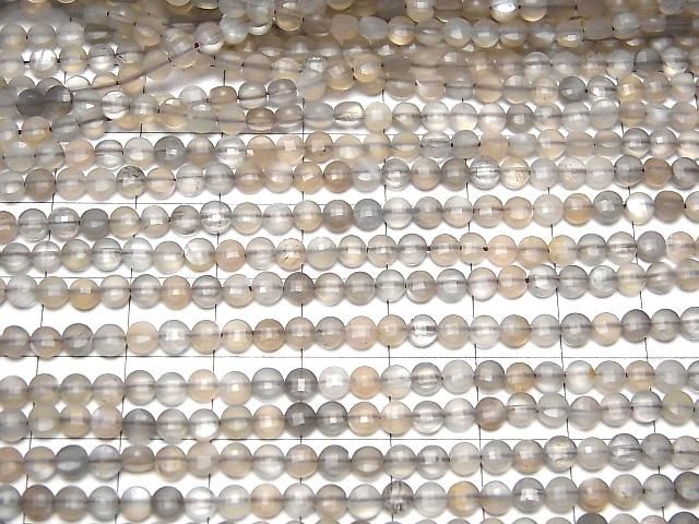 [Video] High Quality! Light Brown Gray Moonstone AAA-Faceted Coin 4x4x2mm 1-strand beads (approx. 15 inches/37 cm)