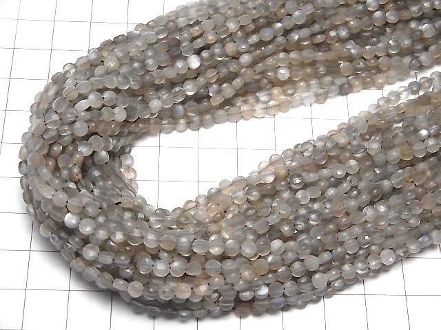 [Video] High Quality! Light Brown Gray Moonstone AAA-Faceted Coin 4x4x2mm 1-strand beads (approx. 15 inches/37 cm)
