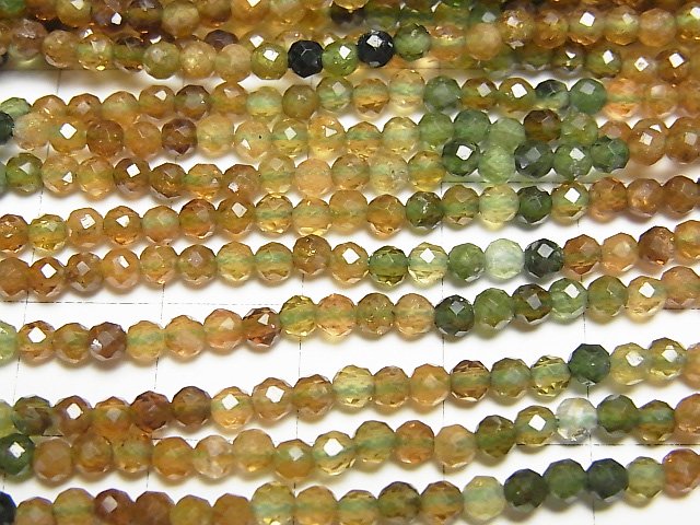 [Video] High Quality! Brown-Green Tourmaline AAA- Faceted Round 3mm 1strand beads (aprx.15inch/37cm)