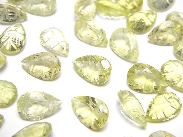 Carving, Lemon Quartz, Pear Shape Gemstone Beads