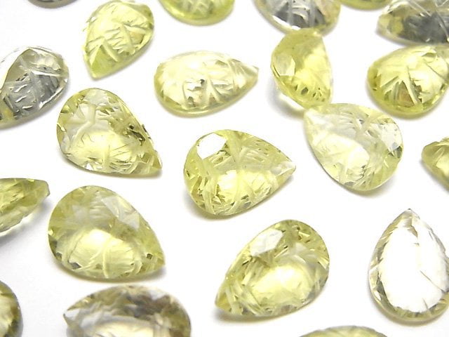 Carving, Lemon Quartz, Pear Shape Gemstone Beads