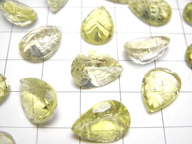 [Video]High Quality Lemon Quartz AAA Carved Pear shape Faceted 14x10mm 2pcs