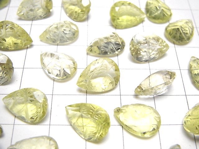 [Video]High Quality Lemon Quartz AAA Carved Pear shape Faceted 14x10mm 2pcs