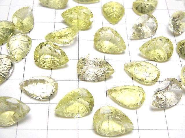 [Video]High Quality Lemon Quartz AAA Carved Pear shape Faceted 14x10mm 2pcs