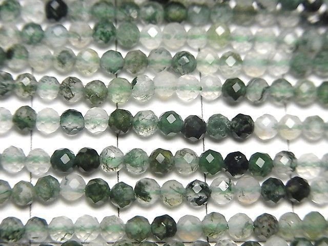 [Video]High Quality! Moss Agate Faceted Round 3mm 1strand beads (aprx.15inch/37cm)