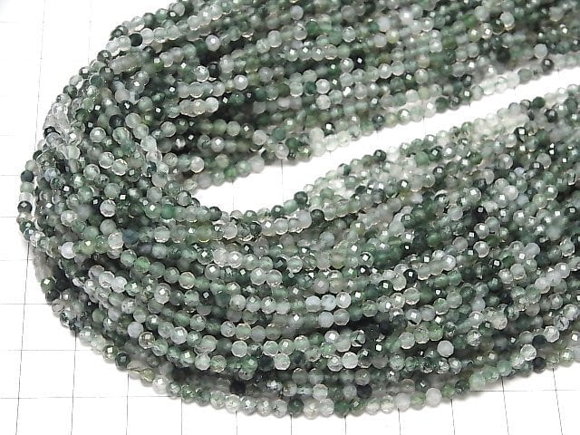 [Video]High Quality! Moss Agate Faceted Round 3mm 1strand beads (aprx.15inch/37cm)