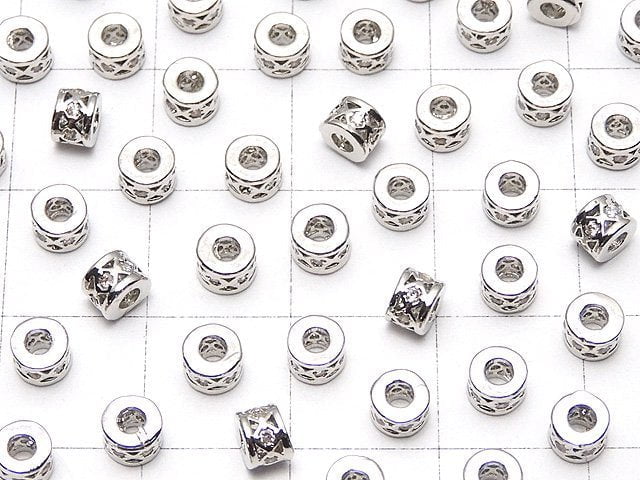 Metal parts Roundel 4x4x3mm (with CZ) silver color 2pcs