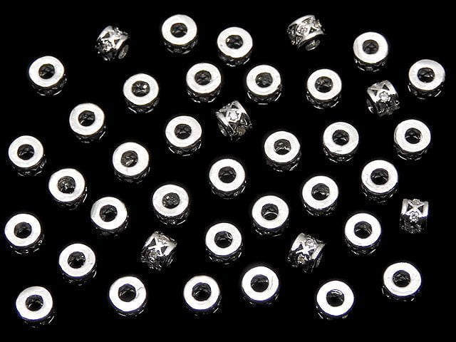 Metal parts Rondelle 4x4x3mm (with CZ) silver color 2pcs