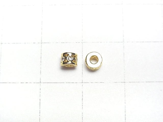 Metal parts Rondelle 4x4x3mm (with CZ) Gold color 2pcs