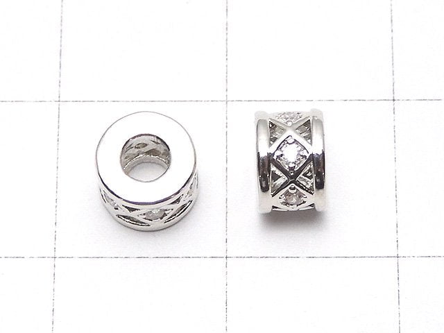 Metal parts Roundel 6x6x4mm (with CZ) Silver color 2pcs