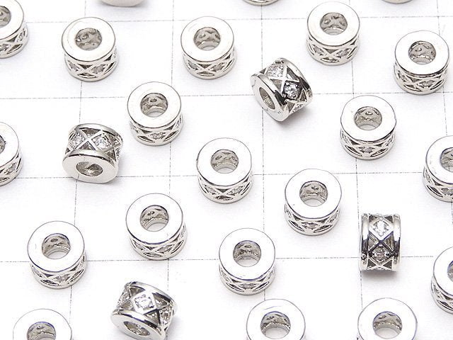 Metal parts Roundel 6x6x4mm (with CZ) Silver color 2pcs