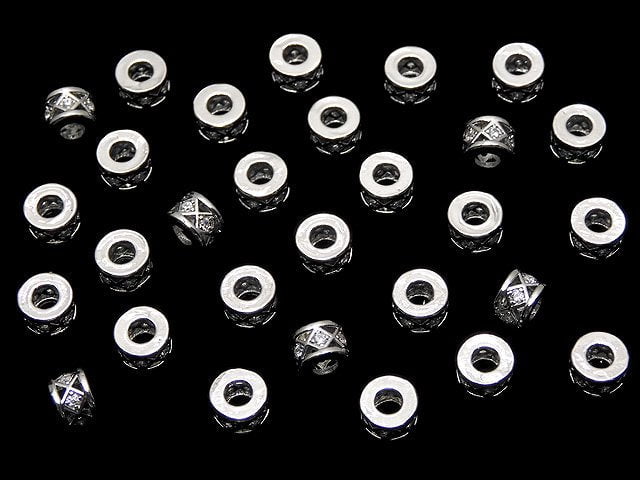 Metal parts Roundel 6x6x4mm (with CZ) Silver color 2pcs