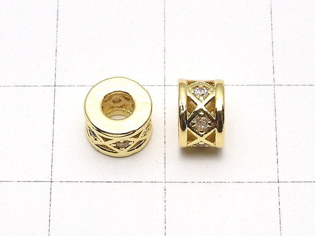 Metal parts Roundel 6x6x4mm (with CZ) Gold color 2pcs