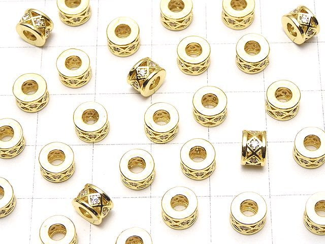 Metal parts Roundel 6x6x4mm (with CZ) Gold color 2pcs