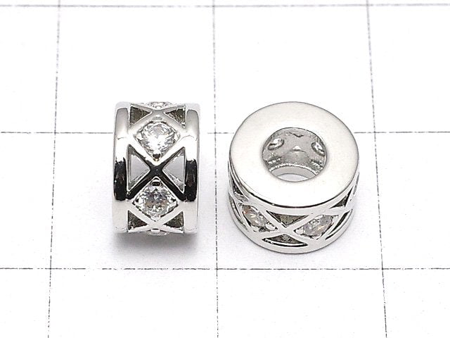 Metal parts Roundel 8x8x5mm (with CZ) silver color 2pcs