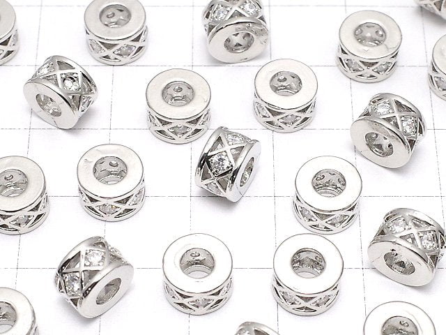 Metal parts Roundel 8x8x5mm (with CZ) silver color 2pcs