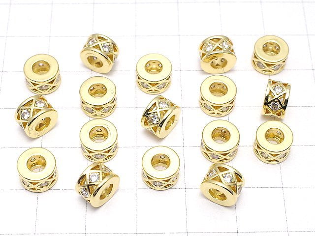 Metal parts Rondelle 8x8x5mm (with CZ) Gold color 2pcs