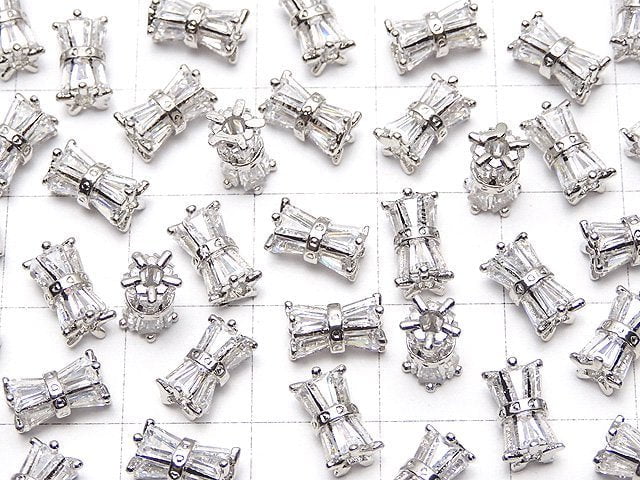 Metal parts Ribbon Tube 8x5x5mm Silver color (with CZ) 1pc