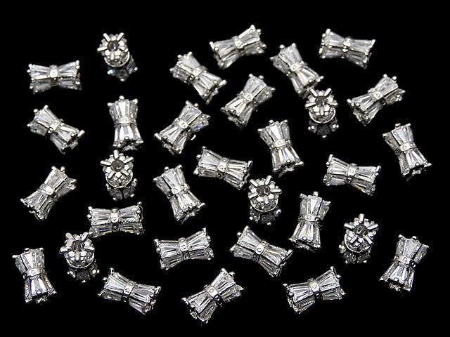 Metal parts Ribbon Tube 8x5x5mm Silver color (with CZ) 1pc
