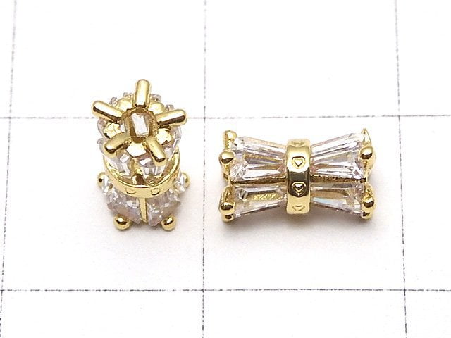 Metal parts Ribon Tube 8x5x5mm gold color (with CZ) 1pc