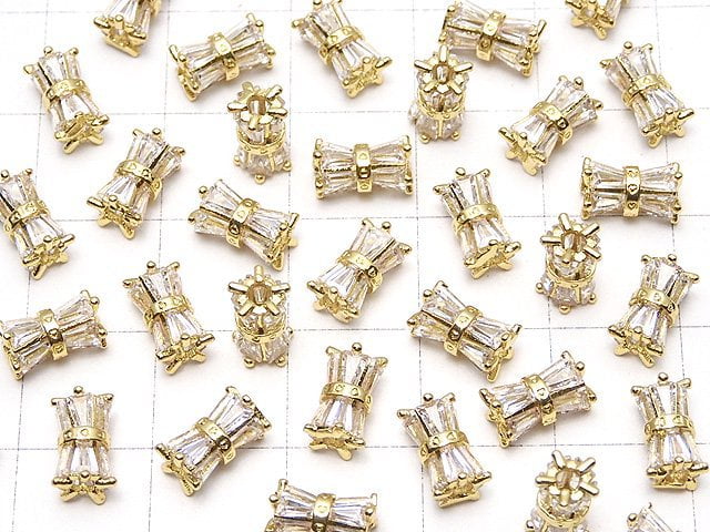 Metal parts Ribon Tube 8x5x5mm gold color (with CZ) 1pc