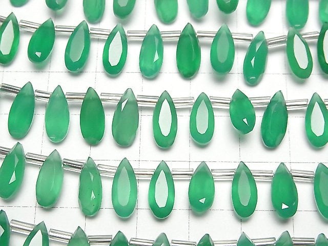 [Video]High Quality Green Onyx AAA Pear shape Faceted 12x5mm half or 1strand (18pcs )