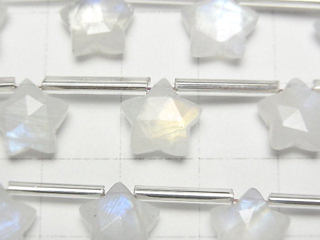 [Video]High Quality Rainbow Moonstone AA++ Faceted Star 10x10mm 1strand (9pcs )