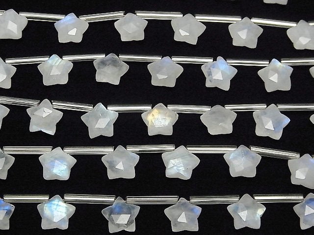 [Video]High Quality Rainbow Moonstone AA++ Faceted Star 10x10mm 1strand (9pcs )