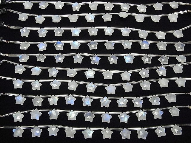 [Video]High Quality Rainbow Moonstone AA++ Faceted Star 10x10mm 1strand (9pcs )