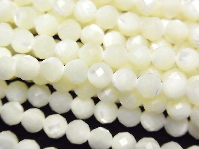 [Video] High Quality! Mother of Pearl MOP White 64-Faceted Round 6mm 1-strand (Approx. 37mm)