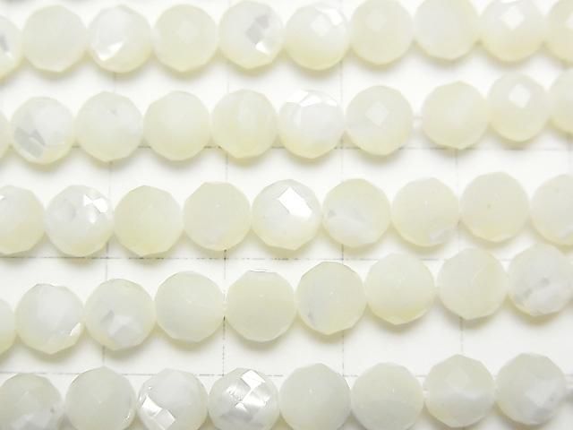 [Video] High Quality! Mother of Pearl MOP White 64-Faceted Round 6mm 1-strand (Approx. 37mm)
