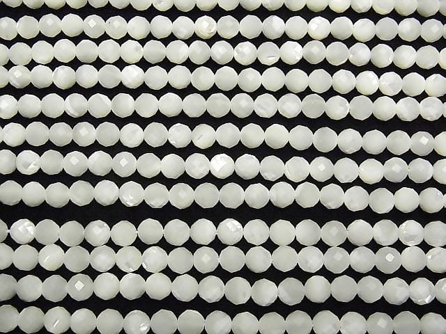[Video] High Quality! Mother of Pearl MOP White 64-Faceted Round 6mm 1-strand (Approx. 37mm)