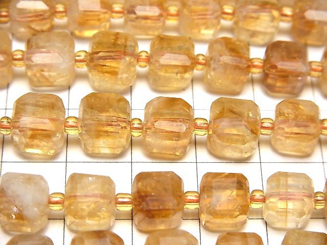 [Video]High Quality! Phantom Citrine AA++ Cube Shape 7x7x7mm half or 1strand beads (aprx.14inch/34cm)