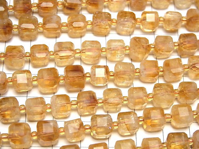 [Video]High Quality! Phantom Citrine AA++ Cube Shape 7x7x7mm half or 1strand beads (aprx.14inch/34cm)