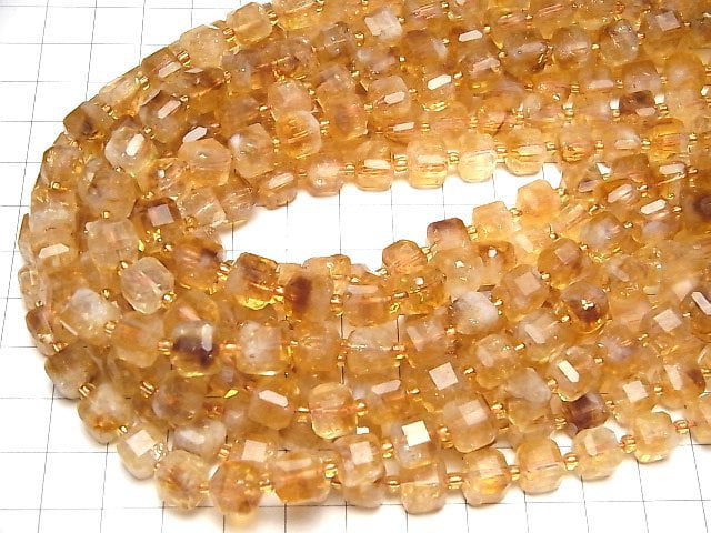 [Video]High Quality! Phantom Citrine AA++ Cube Shape 7x7x7mm half or 1strand beads (aprx.14inch/34cm)