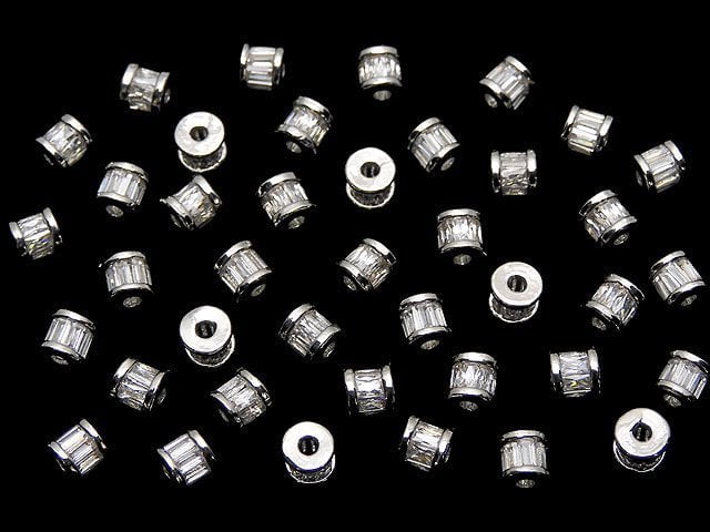 Metal Parts Rondelle 4.5x4.5x4mm Silver (with CZ) 2pcs