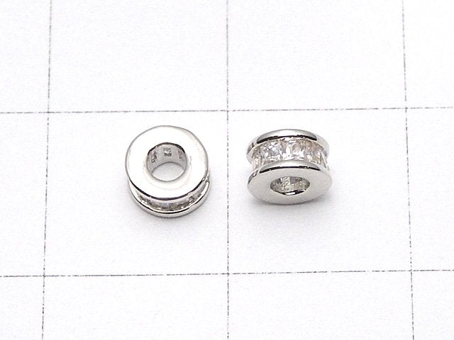Metal parts Roundel 5x5x2.5mm Silver (with CZ) 2pcs
