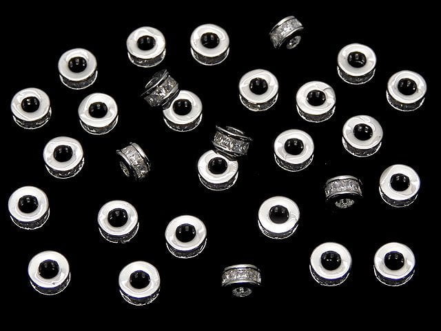 Metal parts Rondelle 5x5x2.5mm Silver (with CZ) 2pcs