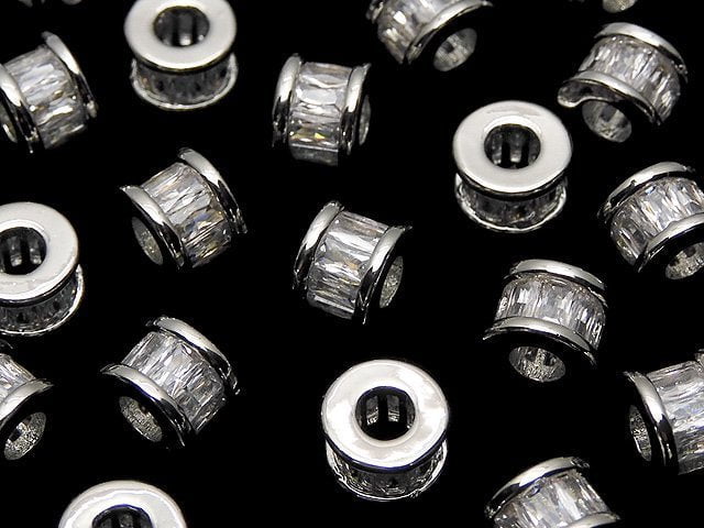 Metal parts Rondelle 6x6x4.5mm Silver (with CZ) 2pcs