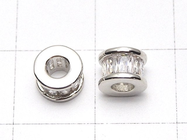 Metal parts Rondelle 6x6x4.5mm Silver (with CZ) 2pcs