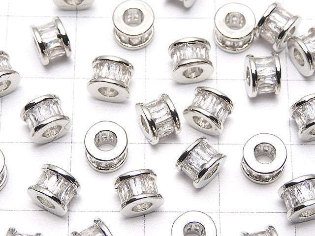 Metal parts Rondelle 6x6x4.5mm Silver (with CZ) 2pcs