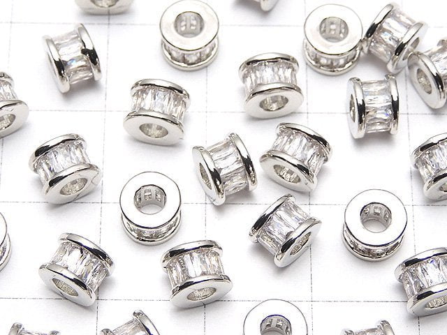 Metal parts Roundel 6x6x4.5mm Silver (with CZ) 2pcs