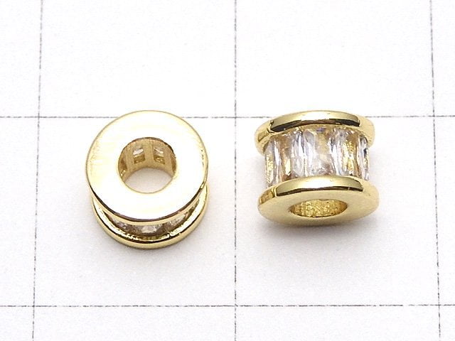 Metal parts Roundel 6x6x4.5mm Gold (with CZ) 2pcs