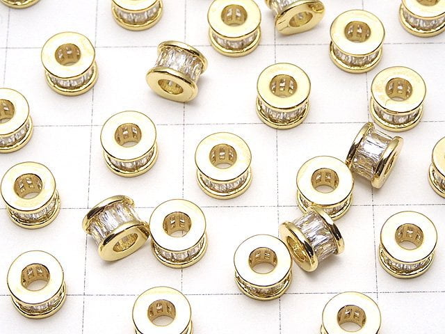 Metal parts Roundel 6x6x4.5mm Gold (with CZ) 2pcs