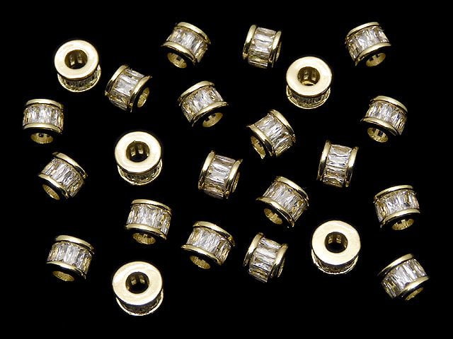 Metal parts Roundel 6x6x4.5mm Gold (with CZ) 2pcs