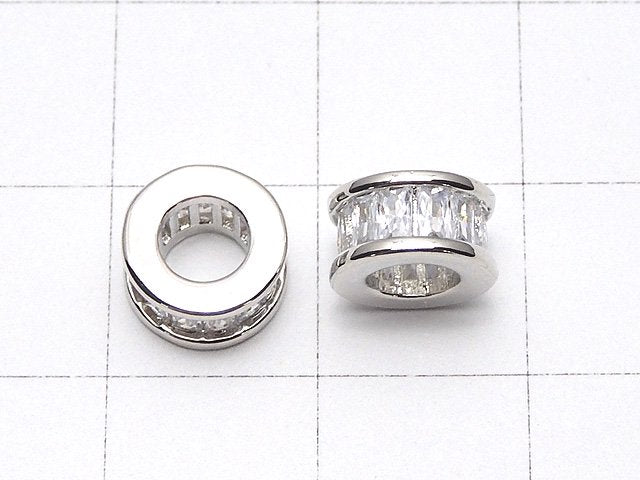 Metal parts Roundel 8x8x5mm Silver (with CZ) 2pcs