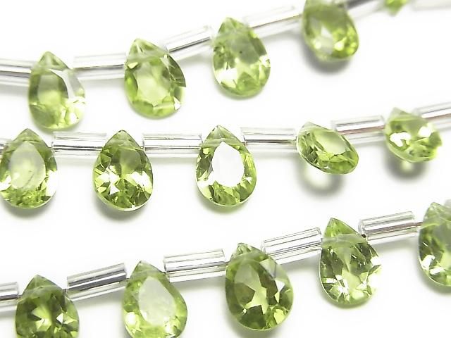 高品質橄欖石 AAA 梨形刻面 7x5mm 半串或 1 串珠子 (18 顆)