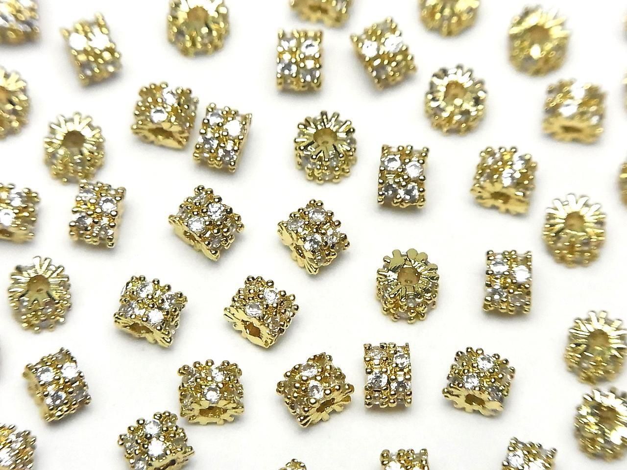 金屬墊片 4x4x3.5mm 金色 (帶方晶鋯石) 2個