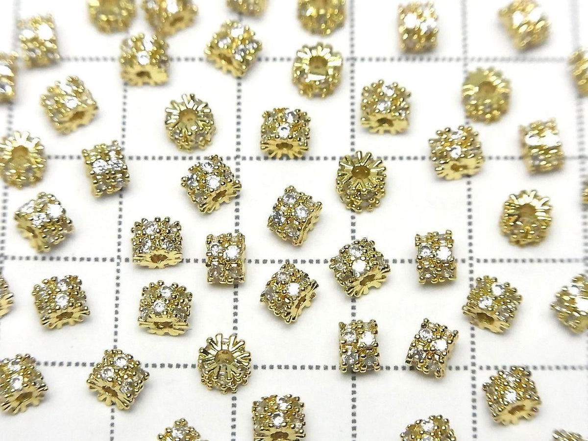 Metal parts Rondelle 4x4x3.5mm Gold (with CZ) 2pcs