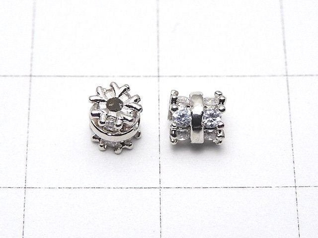 Metal Parts Rondelle 4.5x4.5x4.5mm Silver (with CZ) 2pcs